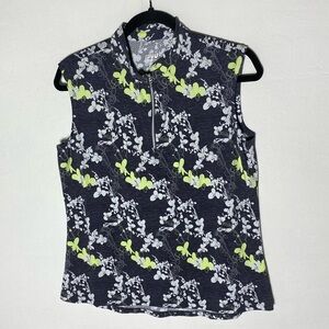 NVO Black Yellow Floral Sleeveless Activewear Top L